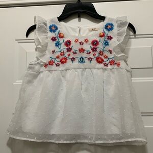 4/$10 miami girls size 14 white Swiss dot embroidered top with pink/blue